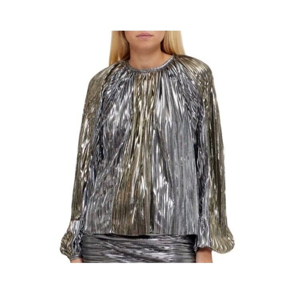 Sabina Musayev Women's Metallic-Effect‎ Pleated Blouse Top Size L